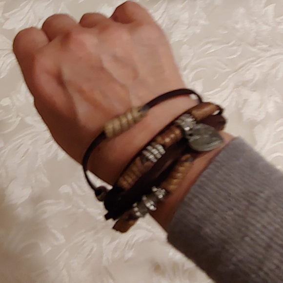 Cool Leather & Silver Charm Friendship Bracelet - Picture 2 of 5